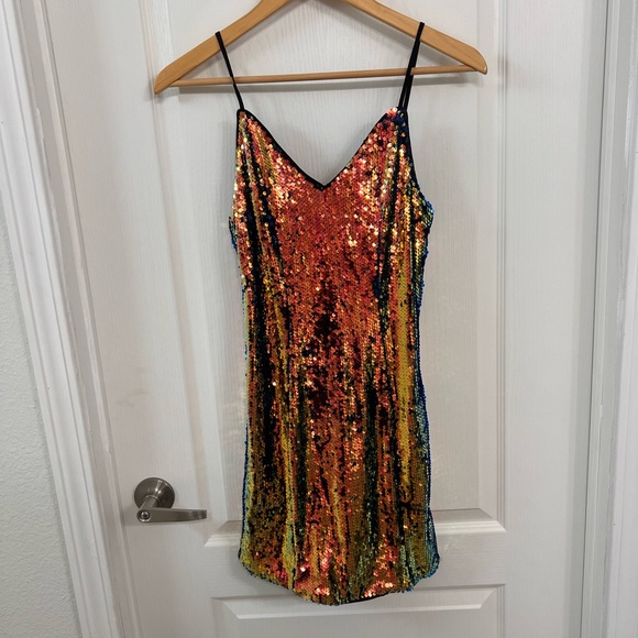 Multi color shifting sequin mini dress size small - Picture 3 of 6